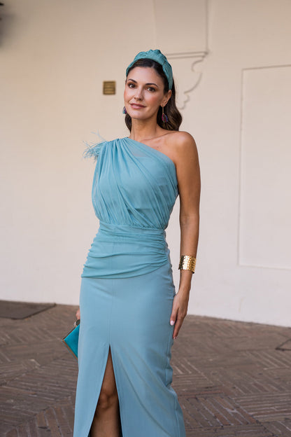 Vestido midi drapeado asimétrico