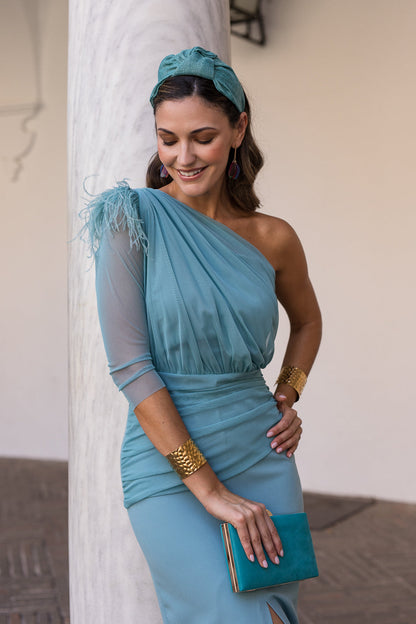Vestido midi drapeado asimétrico
