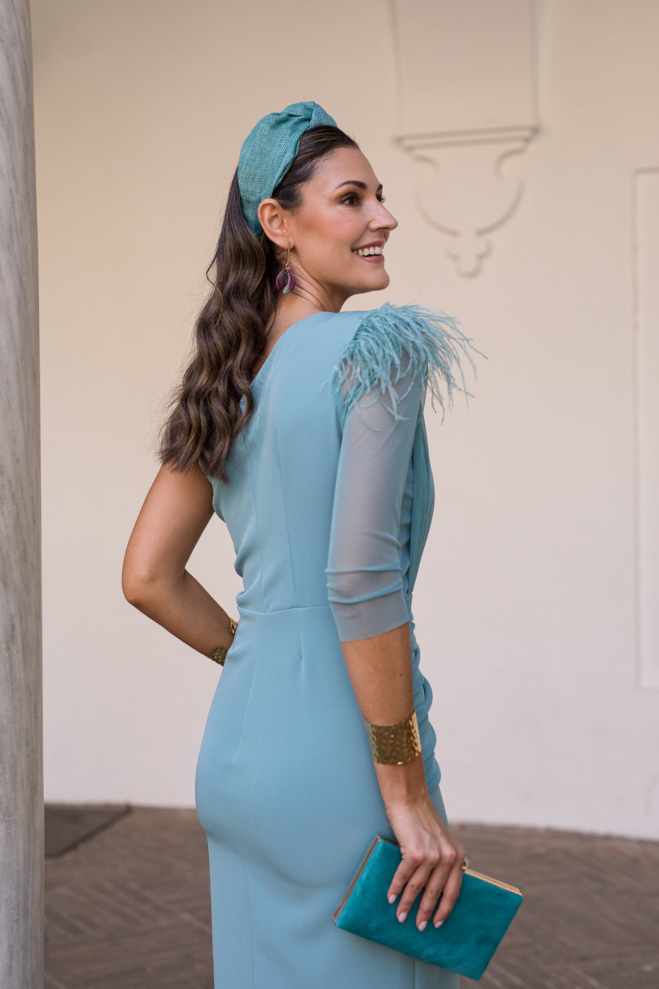 Vestido midi drapeado asimétrico