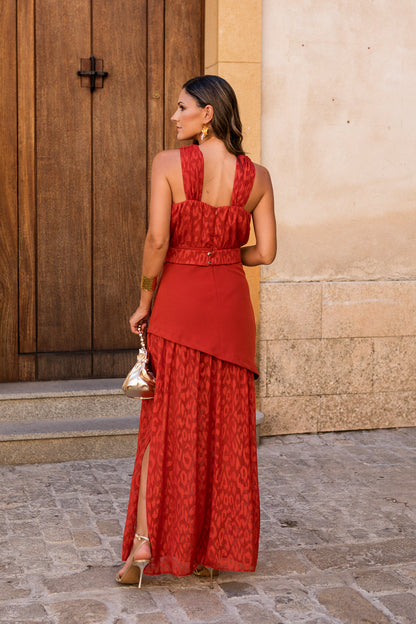 Vestido  largo halter doble falda