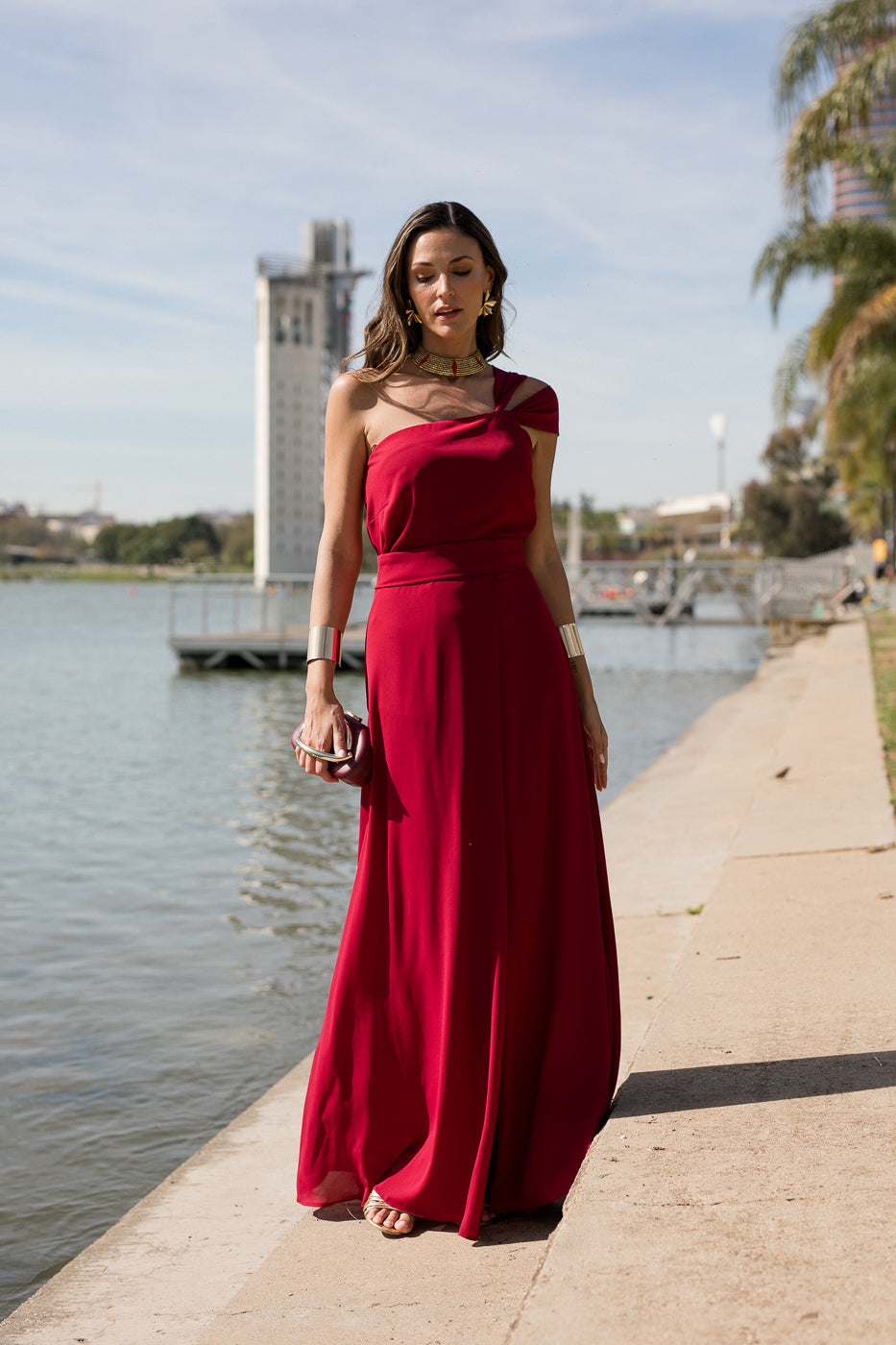 Vestido  largo asimétrico doble tirante