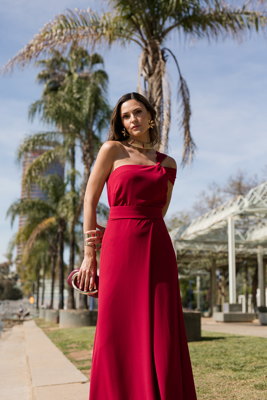 Vestido  largo asimétrico doble tirante
