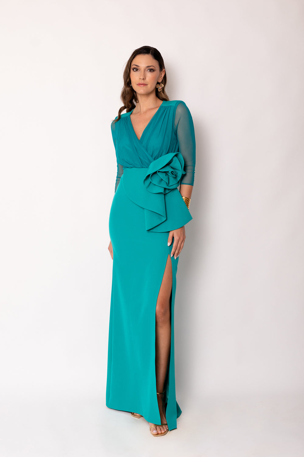 Vestido largo maxi flor verde