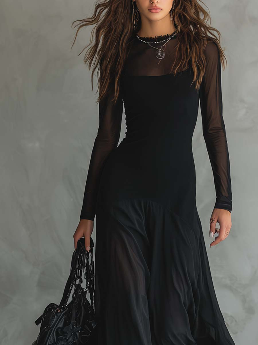 Neroa | Vestido largo negro de tul y corte holgado