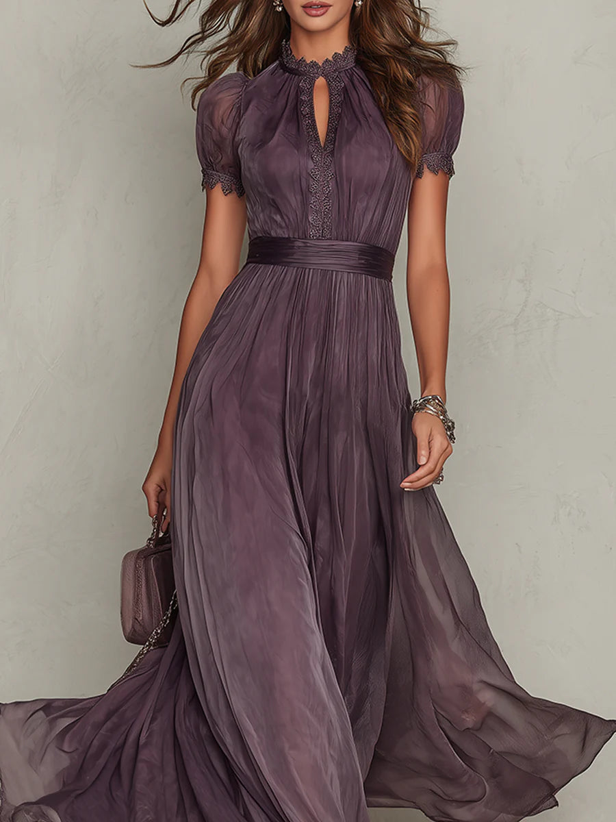 Zoé | Vestido largo violeta de gasa con escote de lágrima