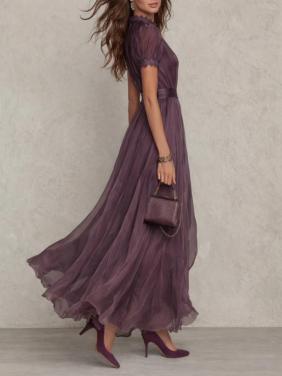 Zoé | Vestido largo violeta de gasa con escote de lágrima