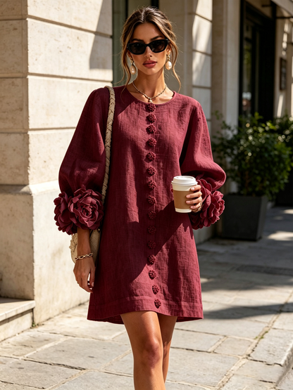 Amara | Vestido corto elegante con botones florales