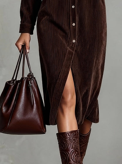 Blandine | Vestido midi de pana con bolsillos y botón único