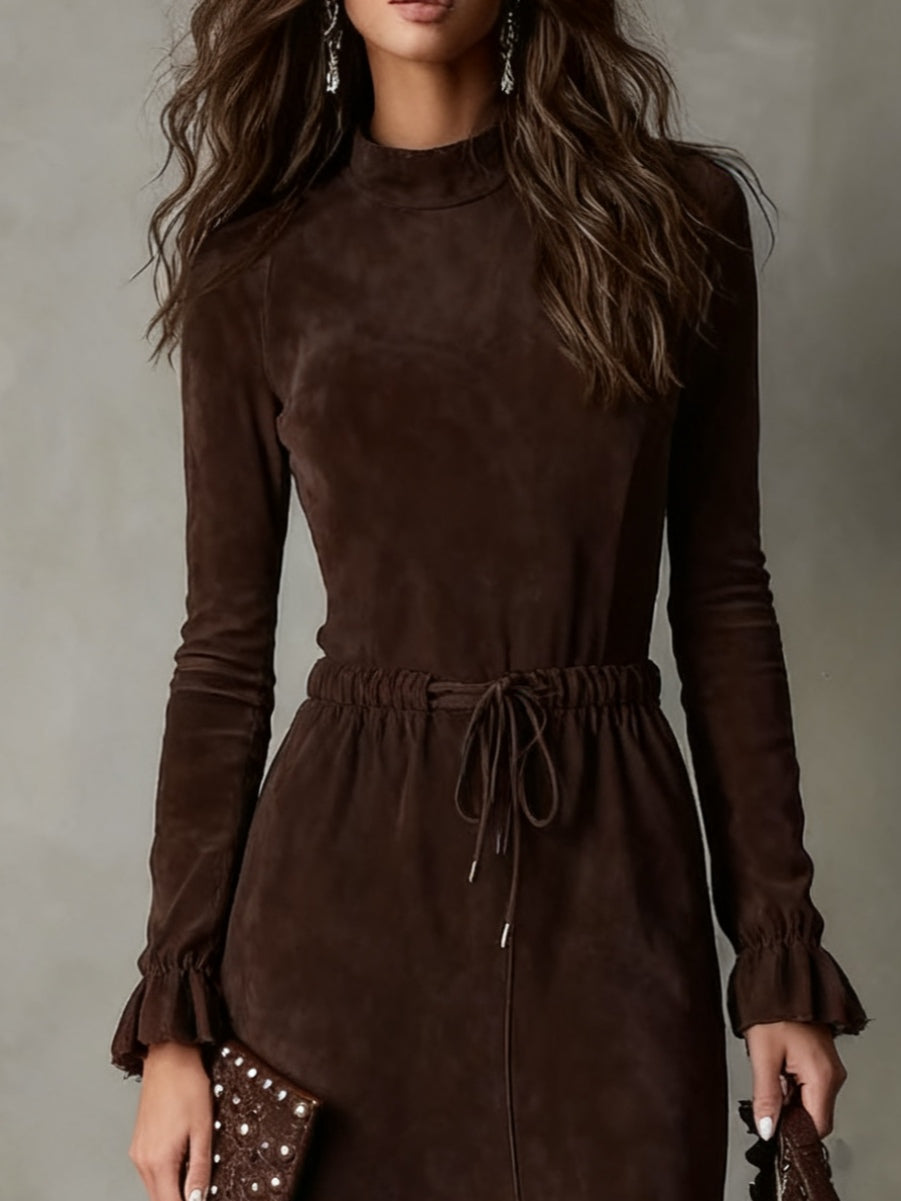 Isla | Vestido midi de ante con lazada en la cintura - Imagen 2