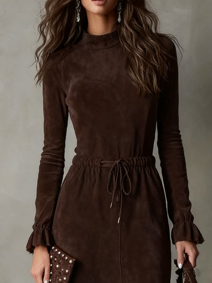 Isla | Vestido midi de ante con lazada en la cintura - Imagen 2