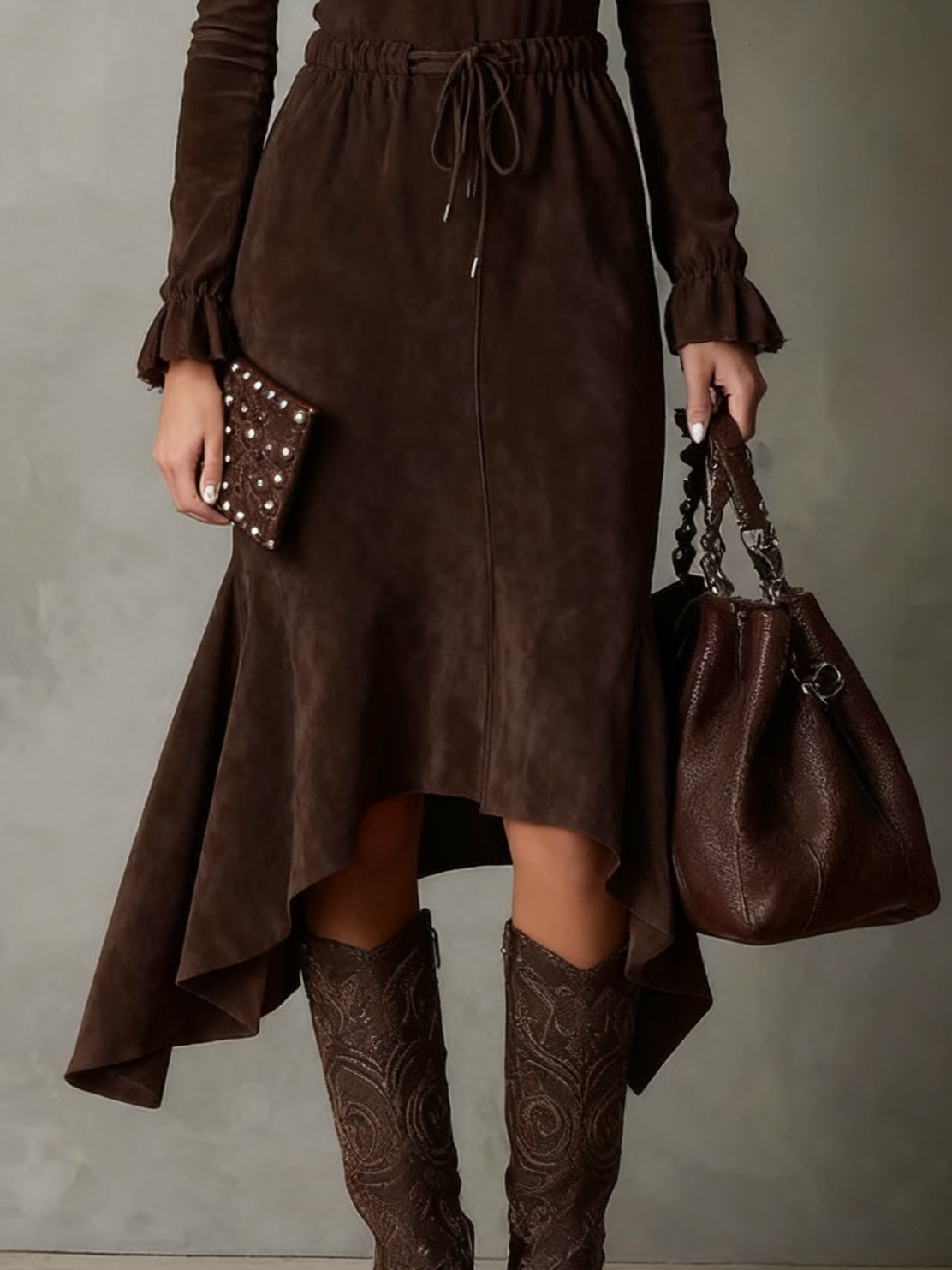 Isla | Vestido midi de ante con lazada en la cintura - Imagen 3