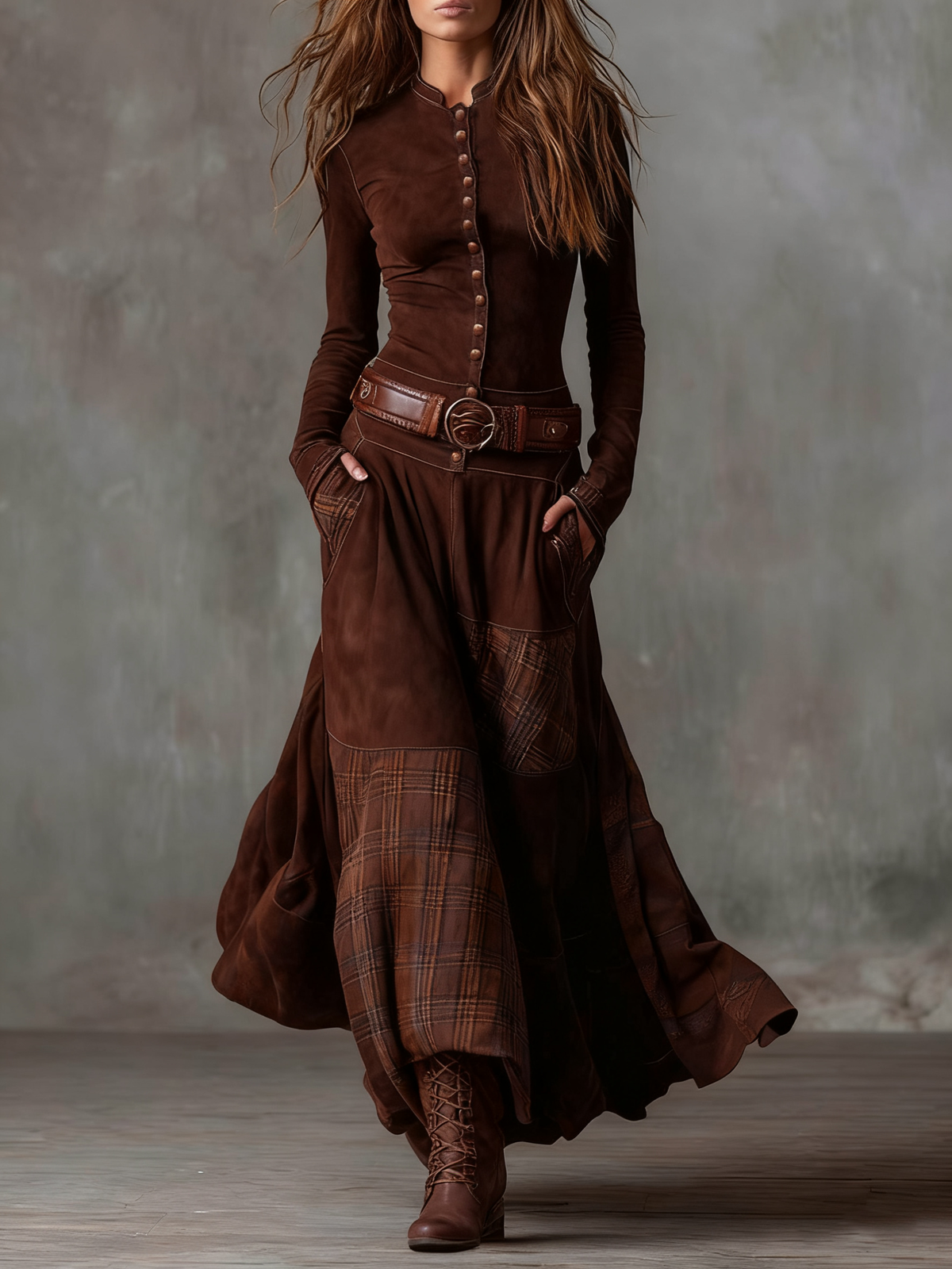 Élise | Vestido largo de antelina con cinturón