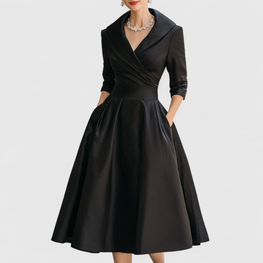 Tecla | Vestido midi con cuello chal y falda amplia - Imagen 1