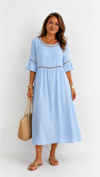 Hélène | Vestido Largo de Lino con Efecto Vientre Plano