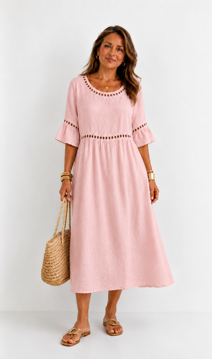 Hélène | Vestido Largo de Lino con Efecto Vientre Plano