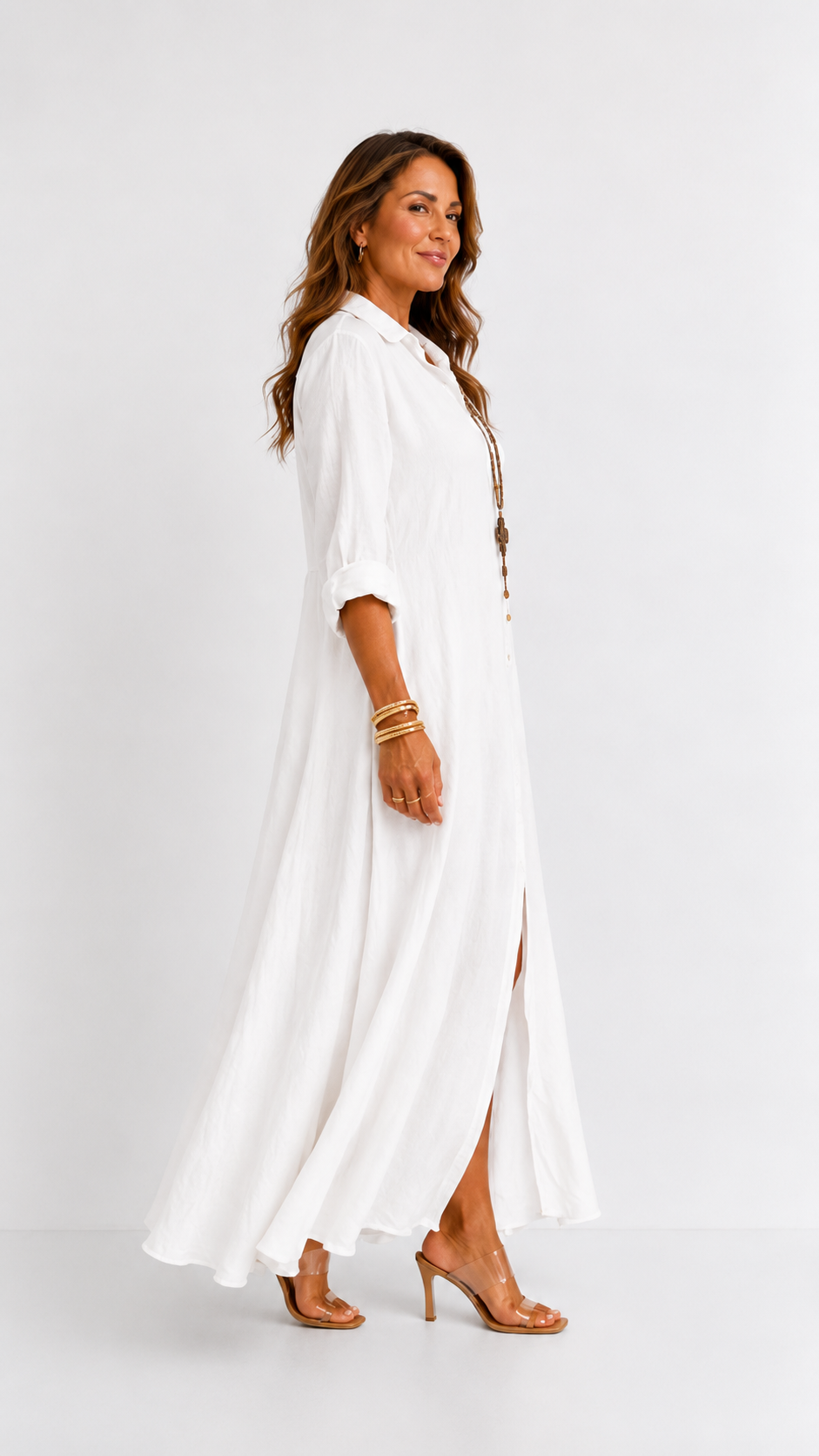 Céline | Vestido Maxi Negro Holgado con Botones