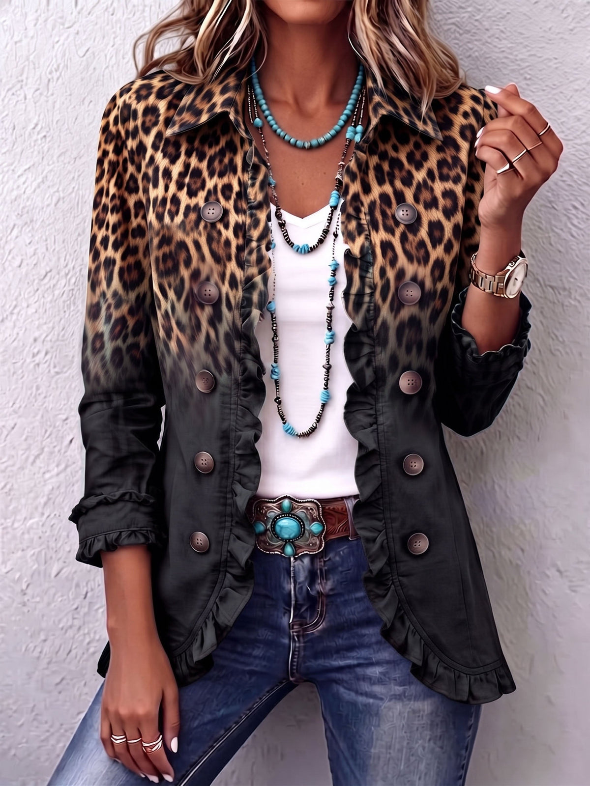 Agnese | Americana de leopardo degradado negra