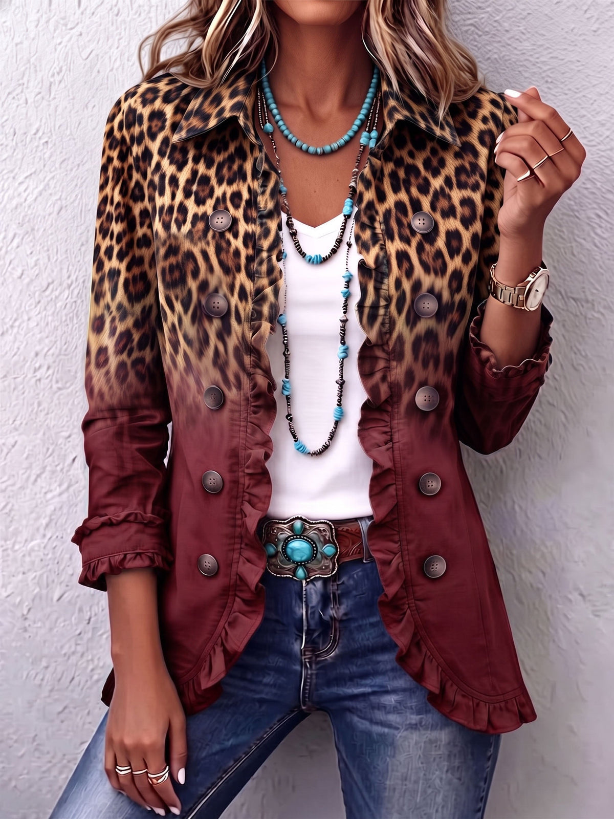 Brigida | Americana de leopardo degradado color vino