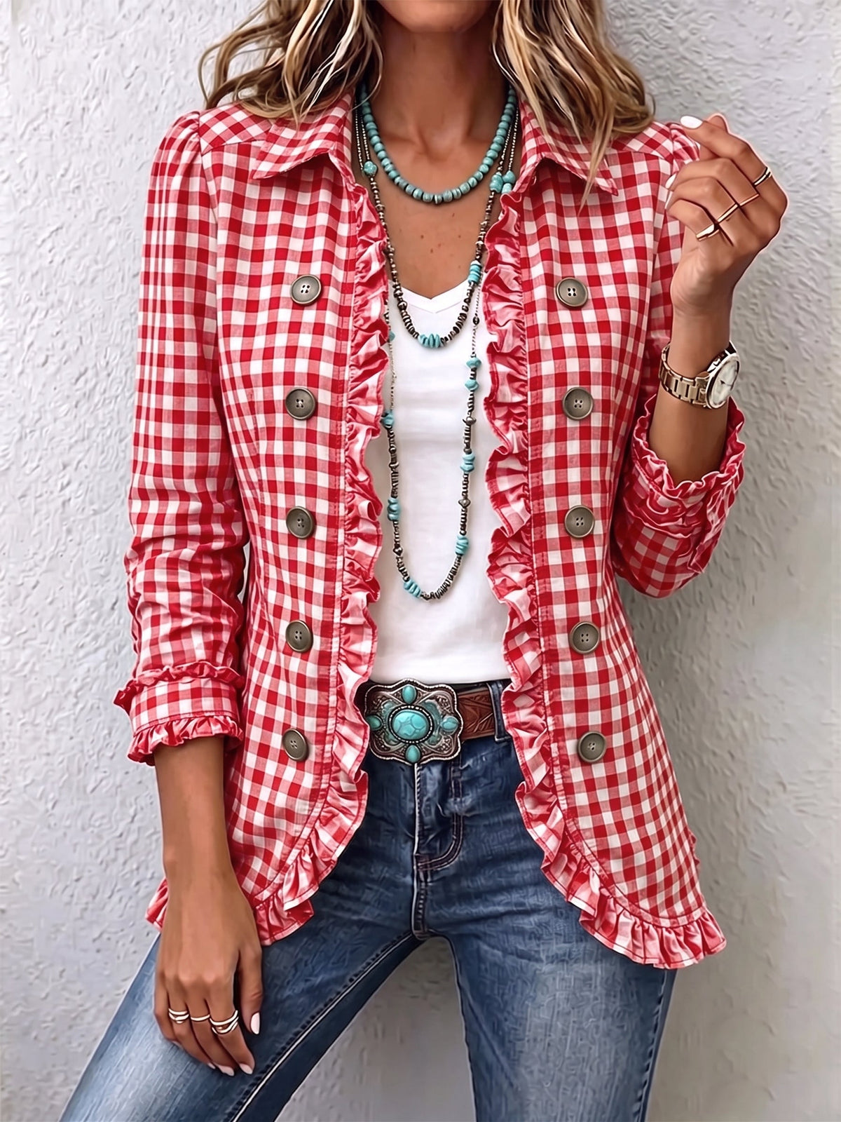 Candida | Chaqueta de cuadros con volantes