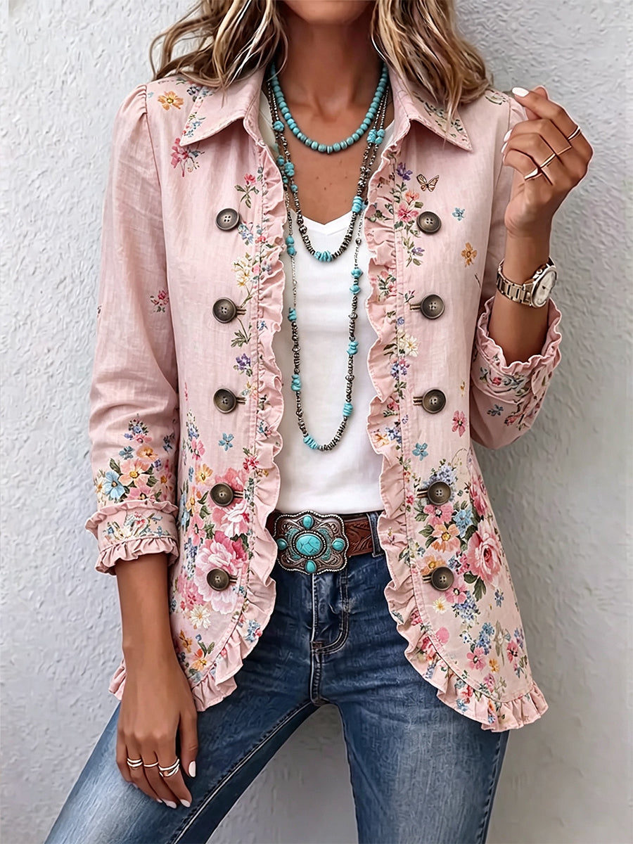 Consolata | Chaqueta floral con volantes y botones