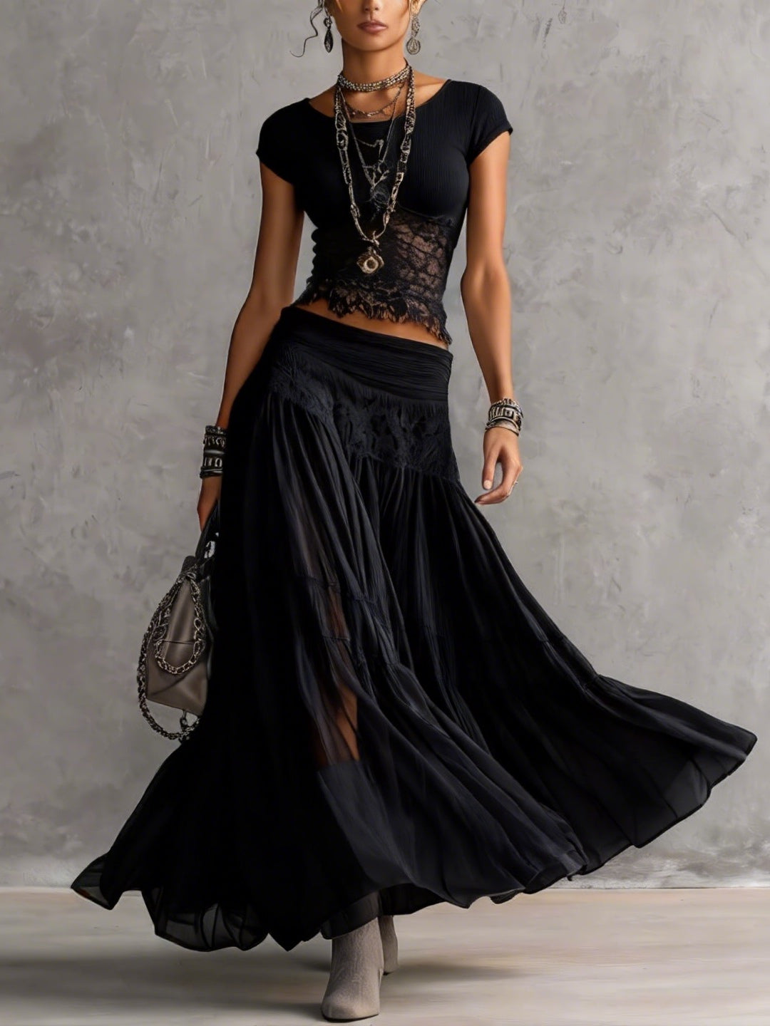 Adelina | Conjunto de top de encaje y falda plisada
