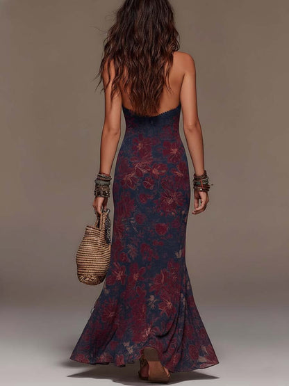 Fabiola | Vestido largo con escote halter y encaje