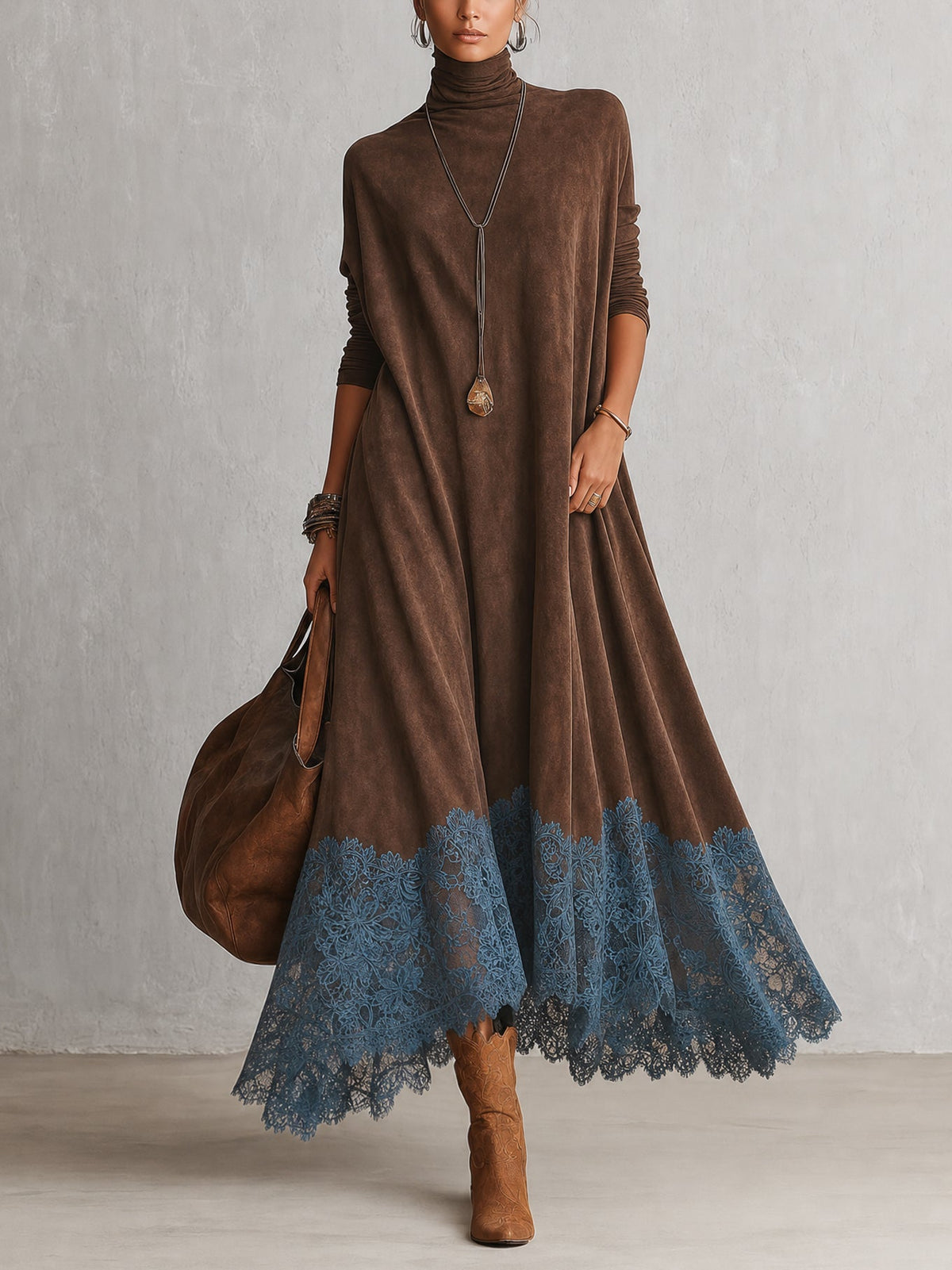 Leonora | Vestido largo con bajo de encaje y mangas fruncidas