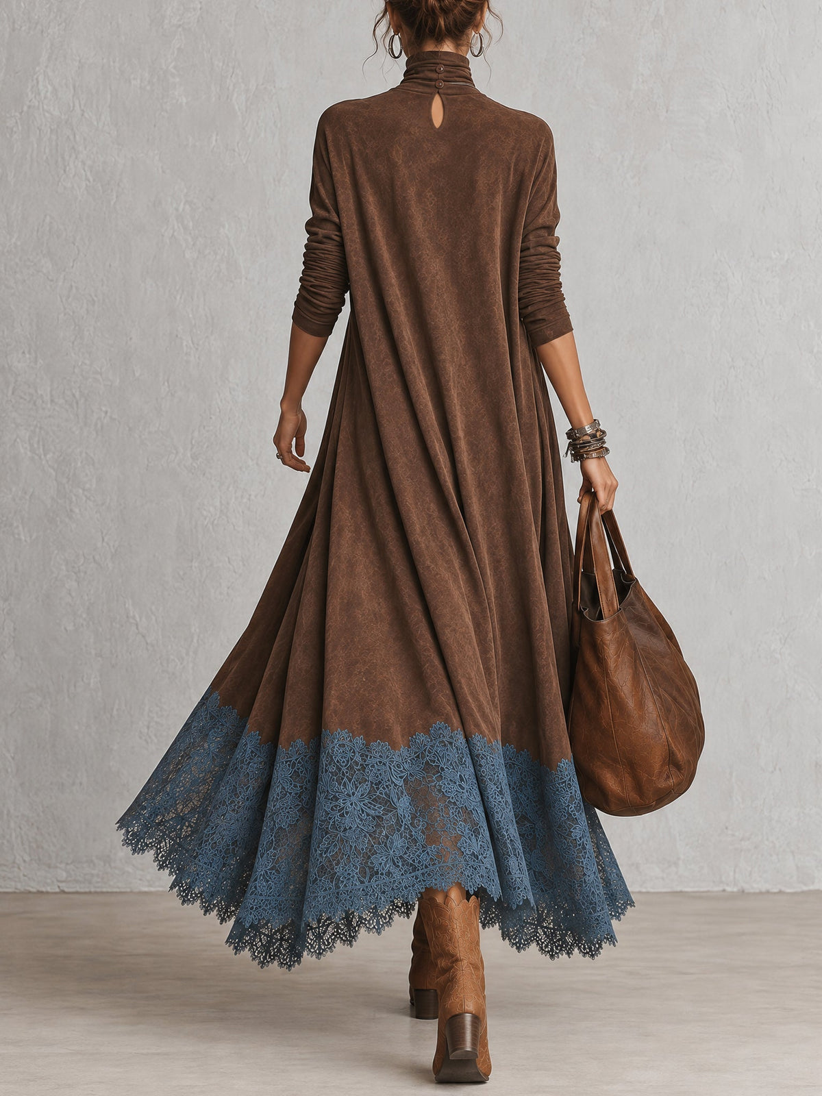 Leonora | Vestido largo con bajo de encaje y mangas fruncidas