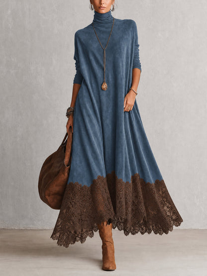 Leonora | Vestido largo con bajo de encaje y mangas fruncidas