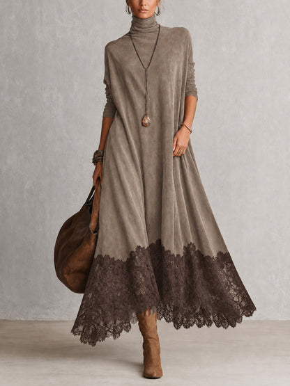 Leonora | Vestido largo con bajo de encaje y mangas fruncidas