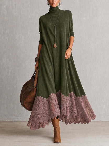 Leonora | Vestido largo con bajo de encaje y mangas fruncidas