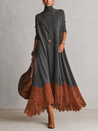 Leonora | Vestido largo con bajo de encaje y mangas fruncidas