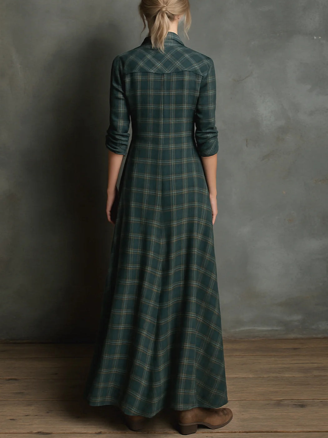 Margherita | Vestido camisero largo con cuello de cuadros