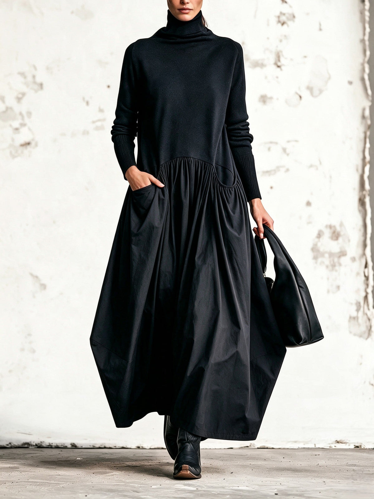Odetta | Vestido largo holgado con cuello alto