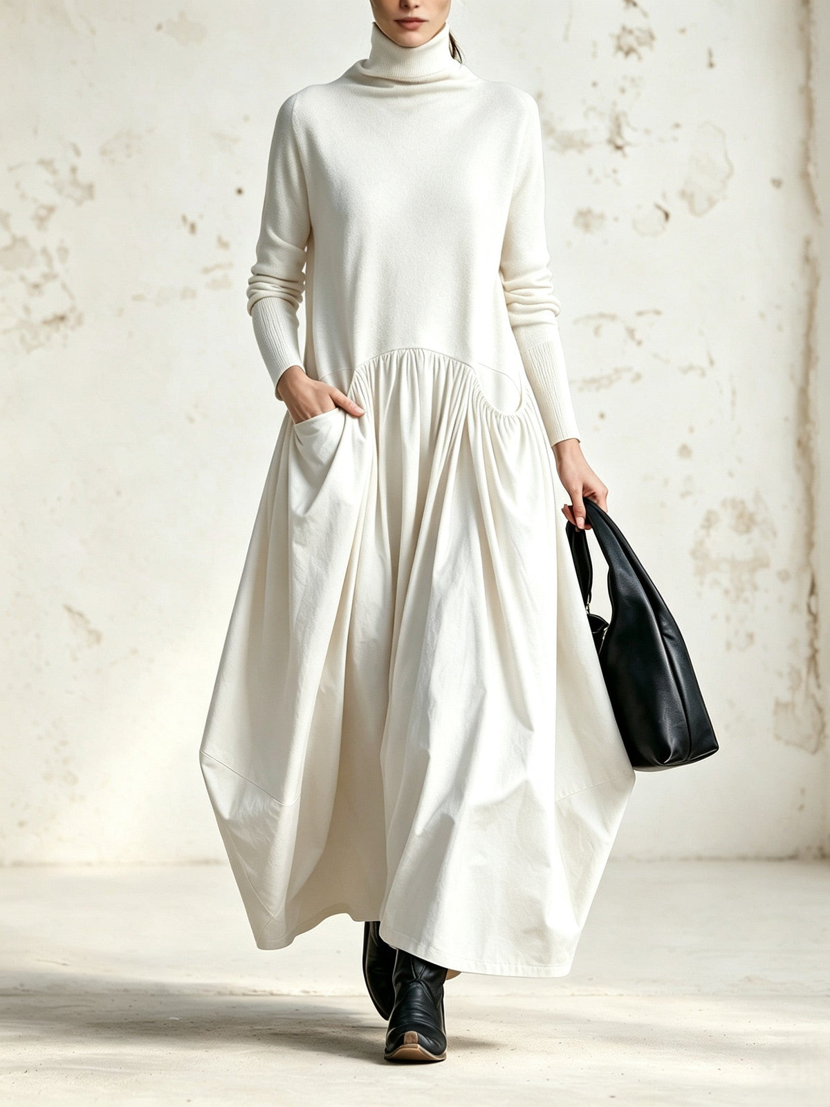 Odetta | Vestido largo holgado con cuello alto