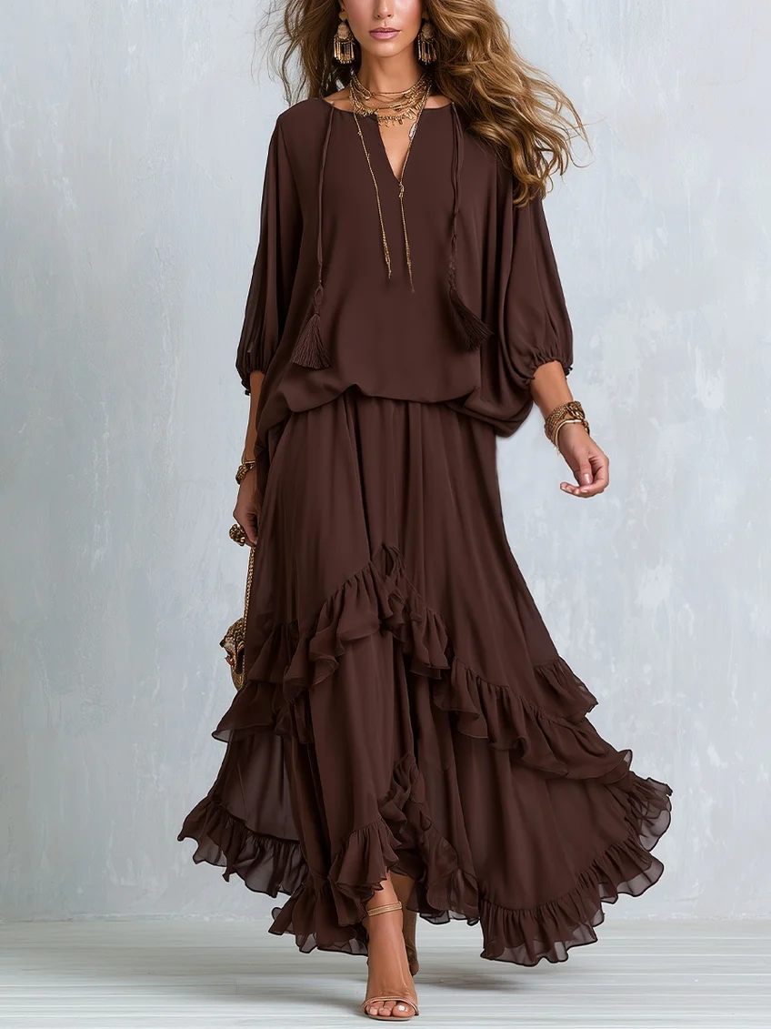 Ottilia | Vestido midi de volantes con cordón ajustable