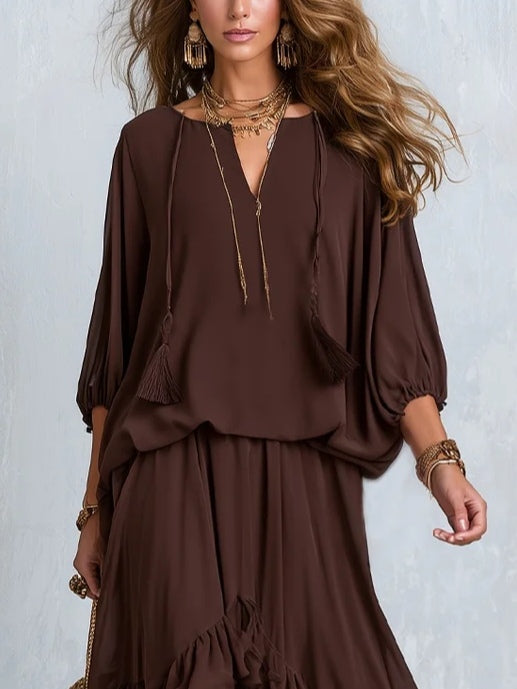 Ottilia | Vestido midi de volantes con cordón ajustable