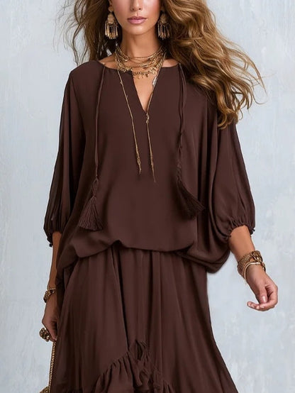 Ottilia | Vestido midi de volantes con cordón ajustable