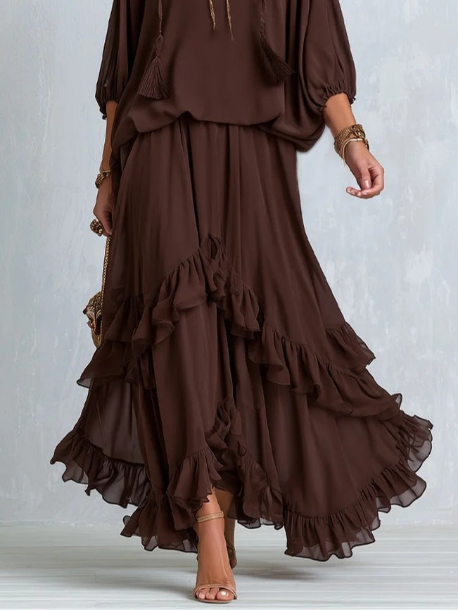 Ottilia | Vestido midi de volantes con cordón ajustable