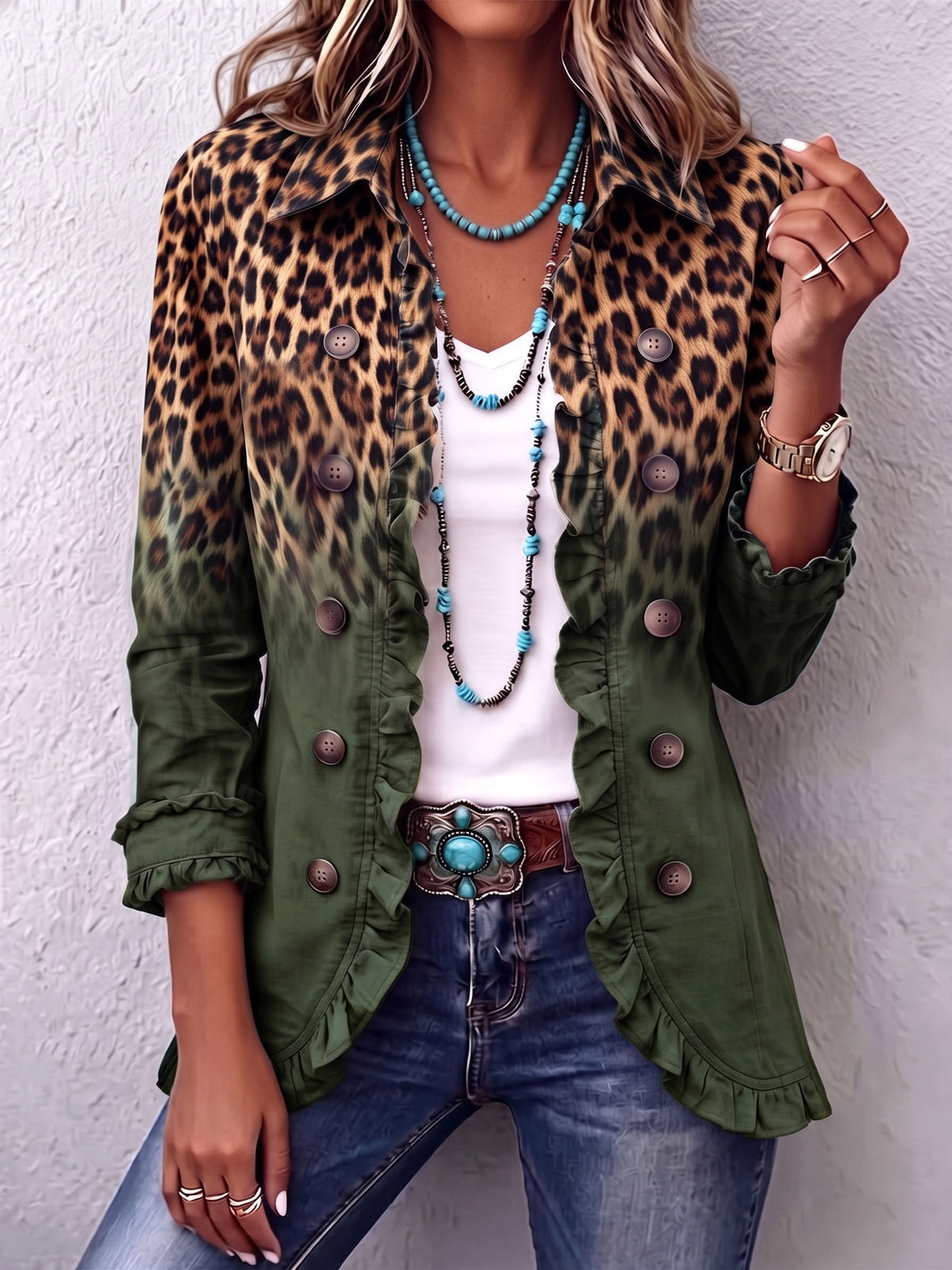 Ernestina | Americana de leopardo degradado verde oliva