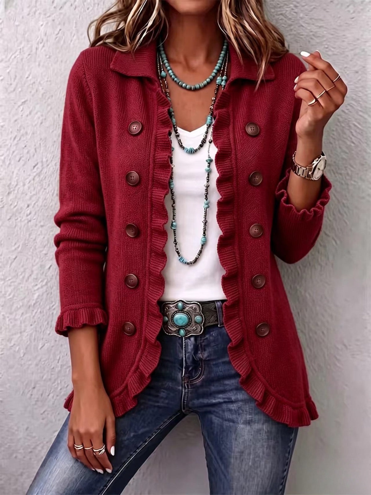 Eufemia | Chaqueta de punto rojo rubí