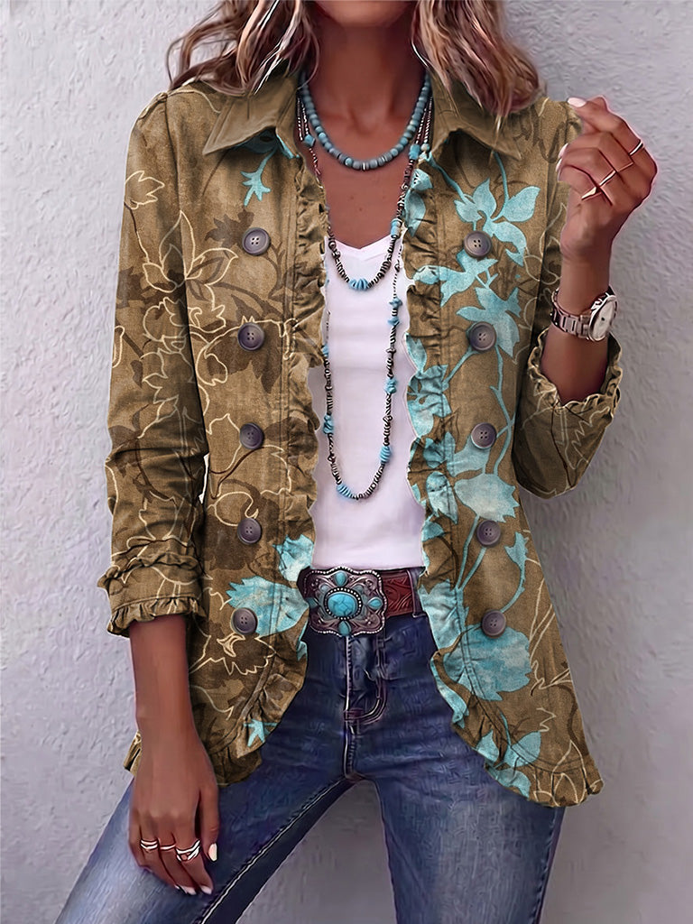 Gloria | Chaqueta floral de efecto envejecido con volantes