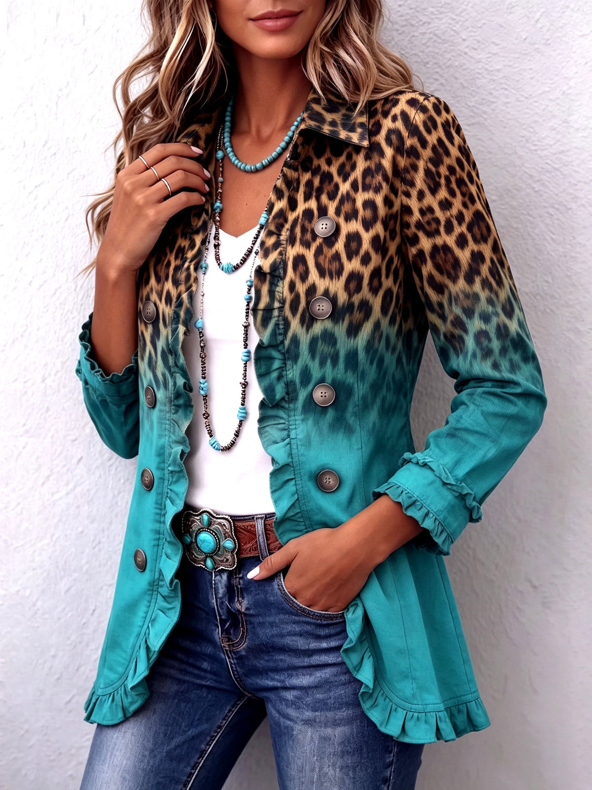 Herminia | Americana de leopardo degradado con volantes