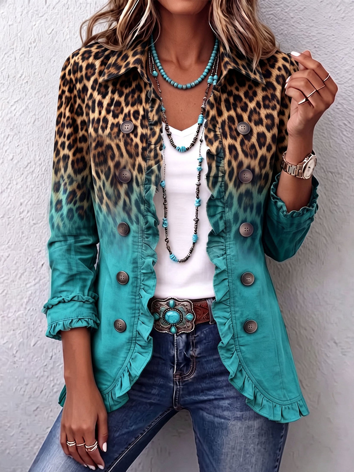 Herminia | Americana de leopardo degradado con volantes