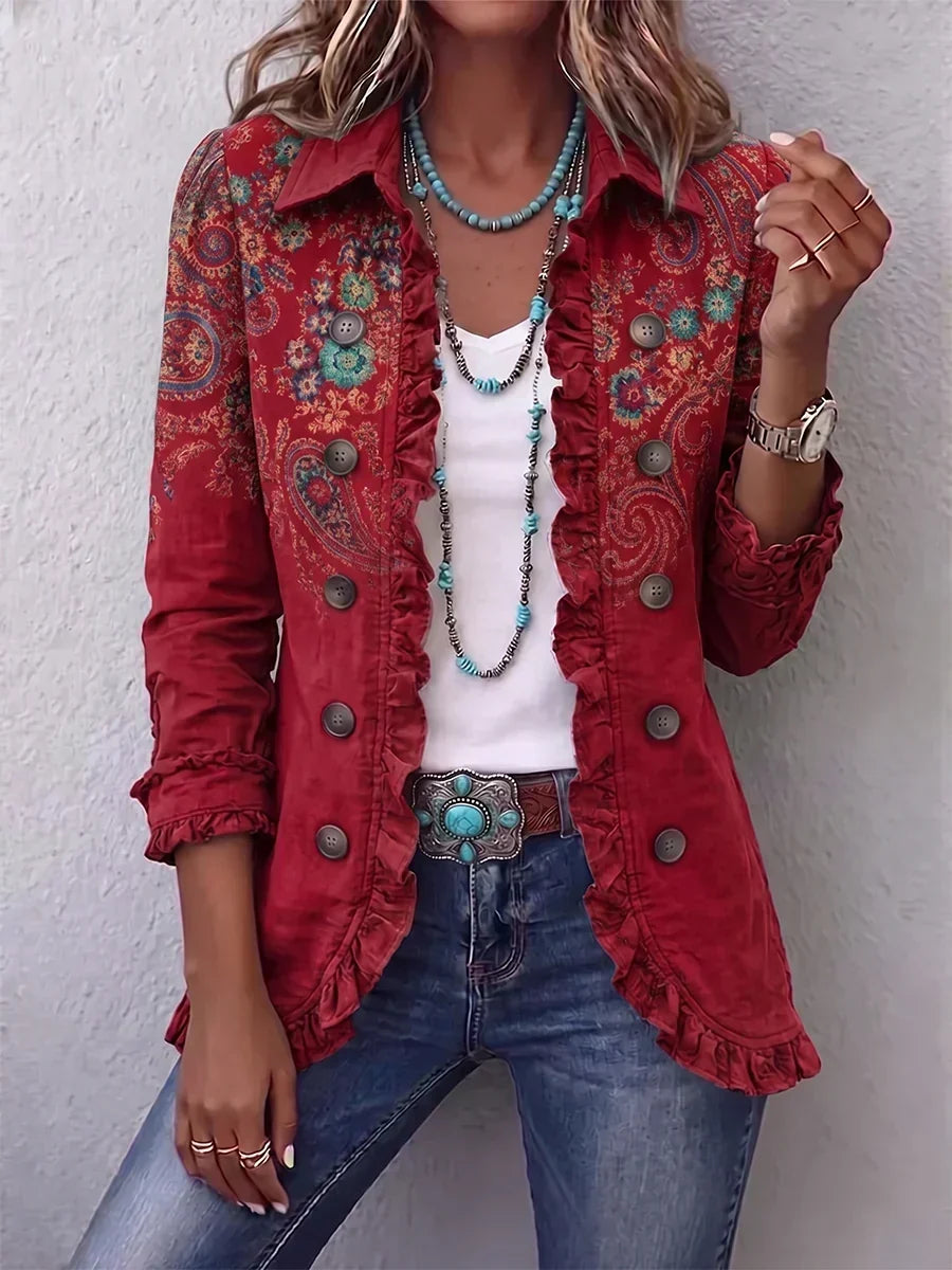 Natalia | Chaqueta con estampado de cachemira y volantes