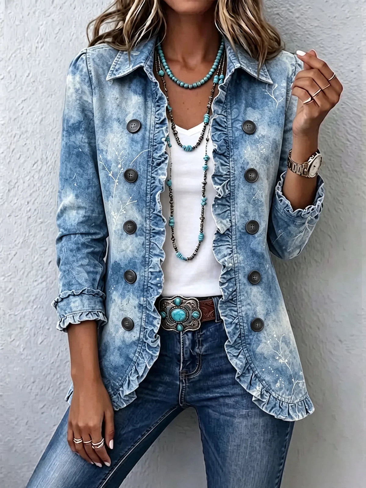 Petra | Chaqueta con estampado botánico y volantes