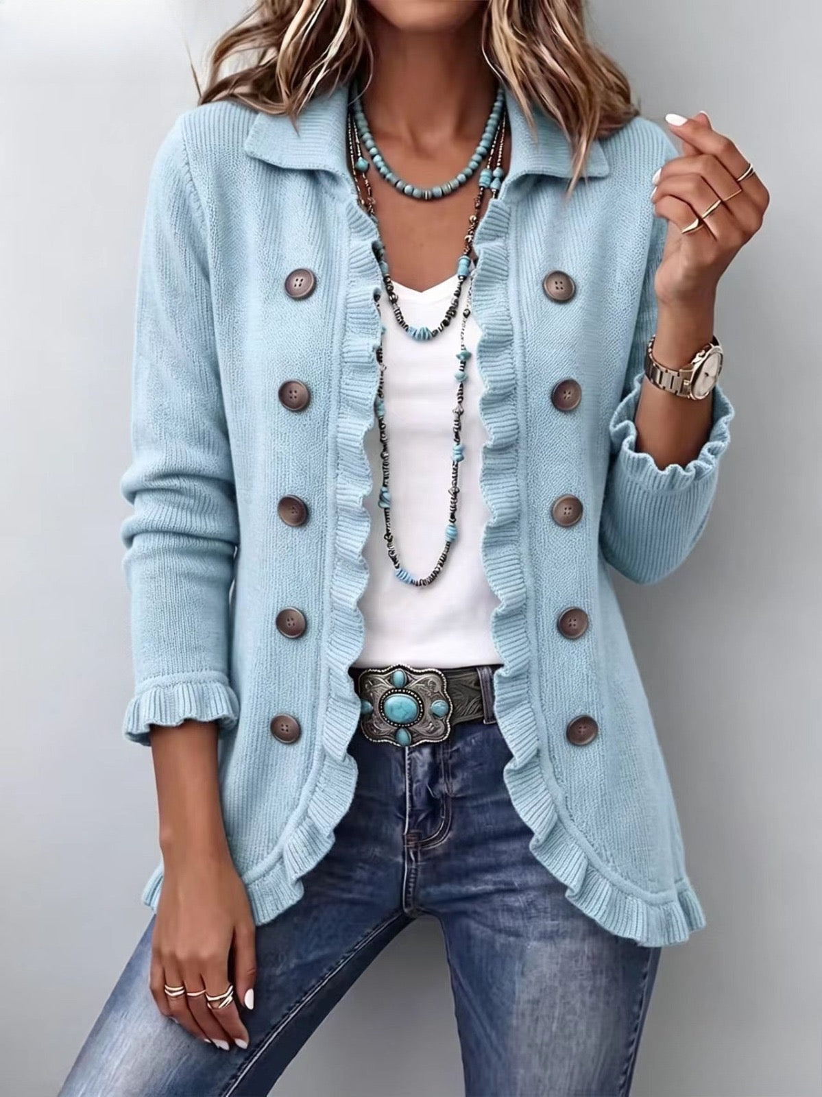 Serafina | Chaqueta de punto azul empolvado