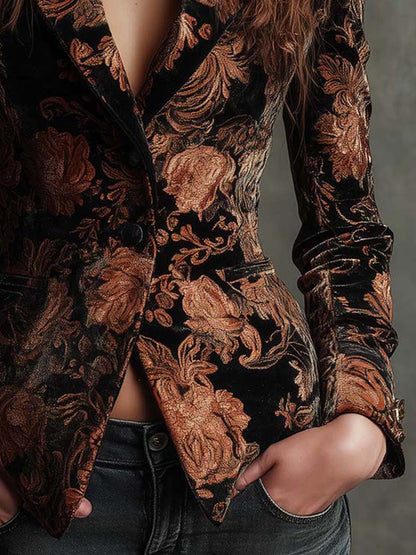 Sofia | Blazer de corte sastre con estampado floral negro y bronce