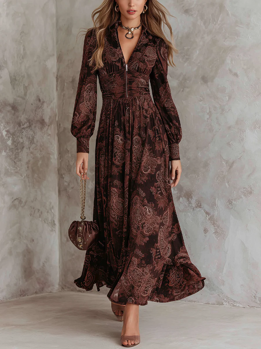 Marlene | Vestido midi con estampado paisley y cremallera en el escote - Imagen 1