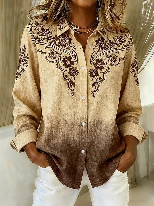 Tucson™ | Blusa floral vintage de inspiración western con botones — Marrón